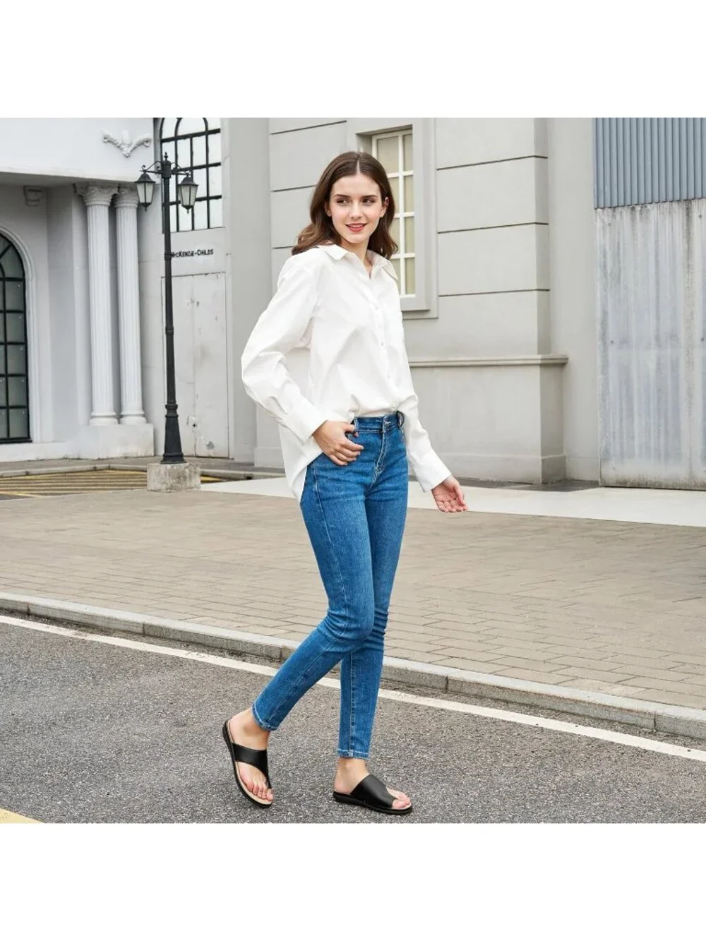 Women's Black Flat Sandals Comfortable Walking Dressy Slides Casual Shoes
